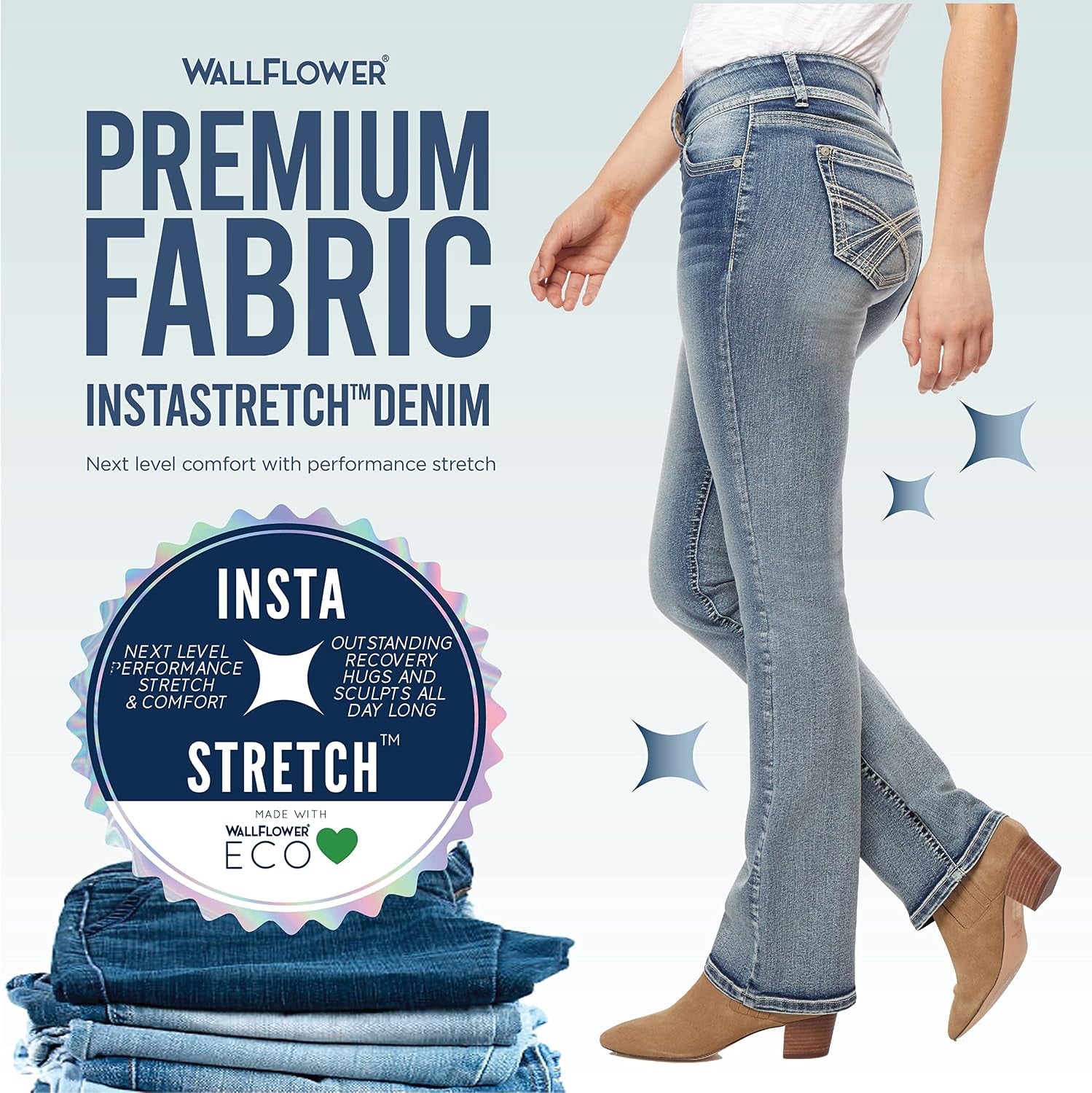 Luscious Curvy Bootcut Jeans for Women, Mid-Rise Insta Stretch Denim, Size-Inclusive Juniors Jeans