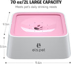 Water Bowl for Cats & Dogs 2L, No Spill Slobber Stopper, Slow Drink | Pink, Splash Proof Design, 70Oz Capacity, Floating Disk, Slow Drink, for Cats & Dogs, Travel and Home Use, Dishwasher Safe