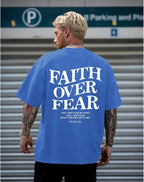 Christian Faith over Fear Shirt for Men Jesus Religious Shirts Oversized Graphic Tees Acid Wash God T-Shirt