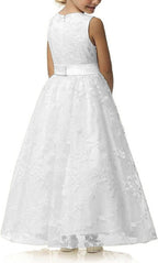 Lace A-Line Flower Girl Dress | Sleeveless,Floral Embroidery,Hidden Zipper.Perfect for Kids Wedding,Communion,Pageant & Formal Events.