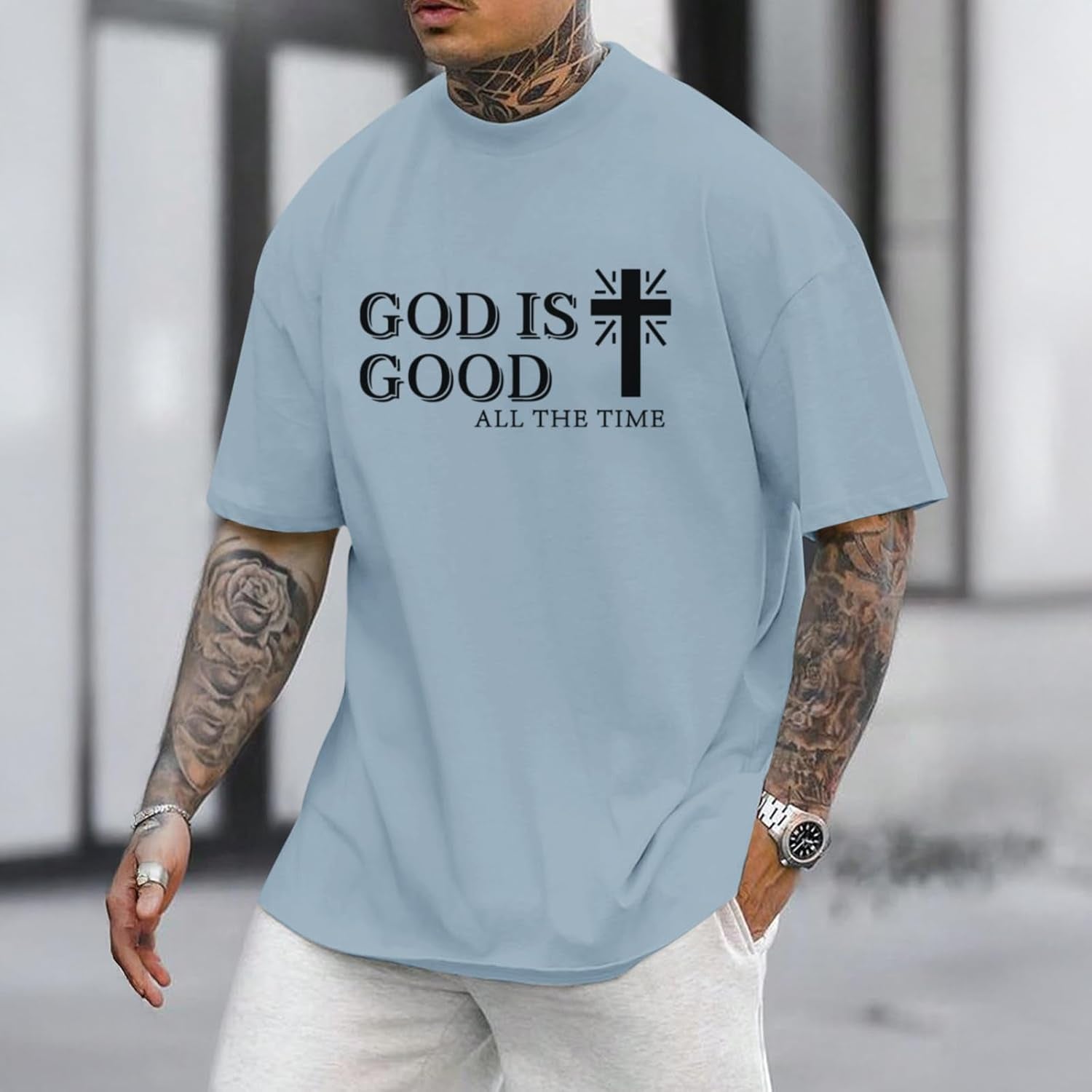God Is Good Shirt Christian Jesus Cross T Shirts for Men Religious Faith Inspirational Vintage Oversized Graphic Tees