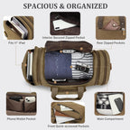 Canvas Duffle Bag, Expandable 60L Travel Overnight Weekender Bag | Multiple Pockets, Carry-On Size, Durable Zippers, Detachable Strap, for Men & Women, Coffee