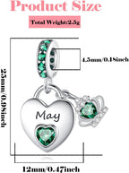 Birthstone Charms for Charms Bracelet: 925 Sterling Silver Heart Dangle Charms for Bracelets and Necklaces, Birthday Mother'S Day Christmas Gifts for Women.