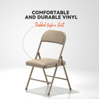 Folding Chairs with Padded Vinyl Cushion Chairs with Comfortable Cushion and Durable Steel Frame for Home and Office, for Indoor and Outdoor Events (Kahki, Vinyl, 4 Pack)