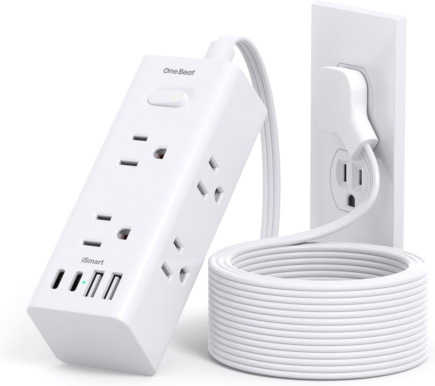 10Ft Extension Cord with Multiple Outlets,Flat Plug Power Strip Surge Protector with 10 Ft Long Cord,6 Outlet 4 USB Ports (2USB C),Multi Outlet Wall Plug for Travel,College,Dorm Essentials