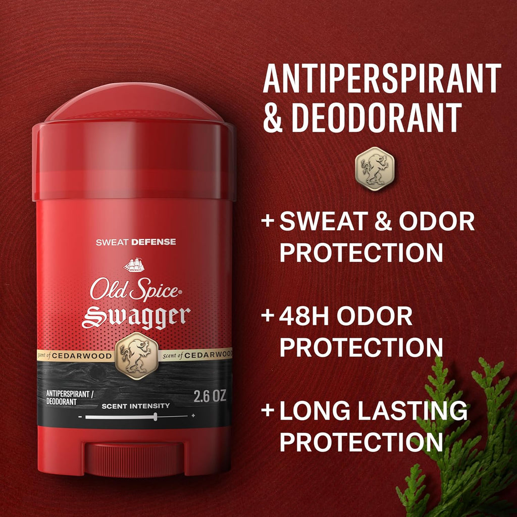Sweat Defense Antiperspirant & Deodorant for Men, 24/7 Ultimate Sweat Protection, Long Lasting Scent, Soft Solid, Swagger with Cedarwood Scent, 2.6 Oz