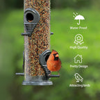 1PK Metal Bird Feeders with 6 Feeding Ports,Tube Bird Feeder with Steel Hanger,Hard Plastic Wild Bird Feeder for Outdoors Hanging, Attracting Birds in Your Lawn, Garden, Balcony-Grey