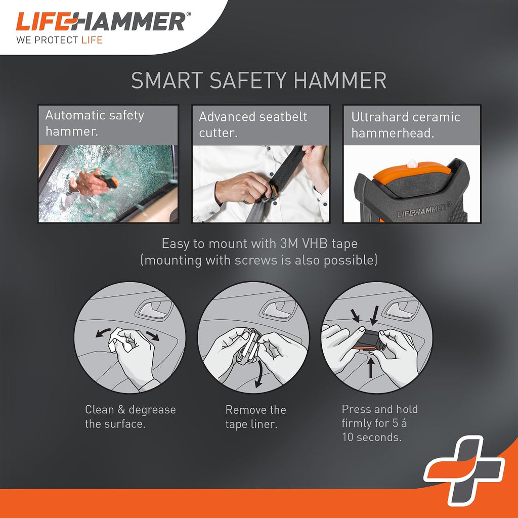Smart Automatic – Window Breaker Seatbelt Cutter, Emergency Car Window Breaker for Car Escape Tool, Anti-Slip Grip with Car Mounted Retail Pack (Orange-Black)