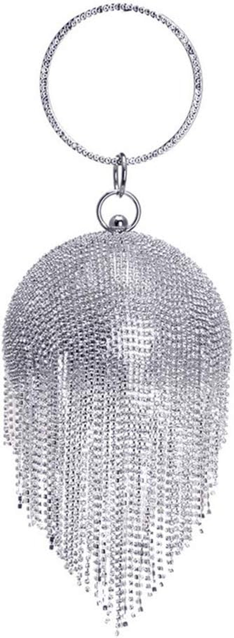 Women round Ball Crystal Evening Clutch Purse Tassel Wedding Party Hand Bags
