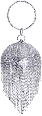 Women round Ball Crystal Evening Clutch Purse Tassel Wedding Party Hand Bags
