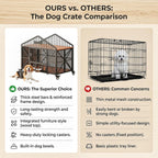 41.5" Foldable Dog Crate Furniture with 5 Wheels & Rotating Bowls | No Assembly. Foldable Frame. 5-Wheel Base. 2 Rotating Bowls. for Small/Medium Dogs. 41.5"L X 24.8"W X 35.1"H. Rustic Brown.