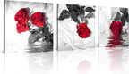 Canvas Print 3 Pcs Black White and Red Wall Art Rose Wall Decor Abstract Decorations Flower Picture on Canvas for Home Decor Stretched and Framed 12X12Inches