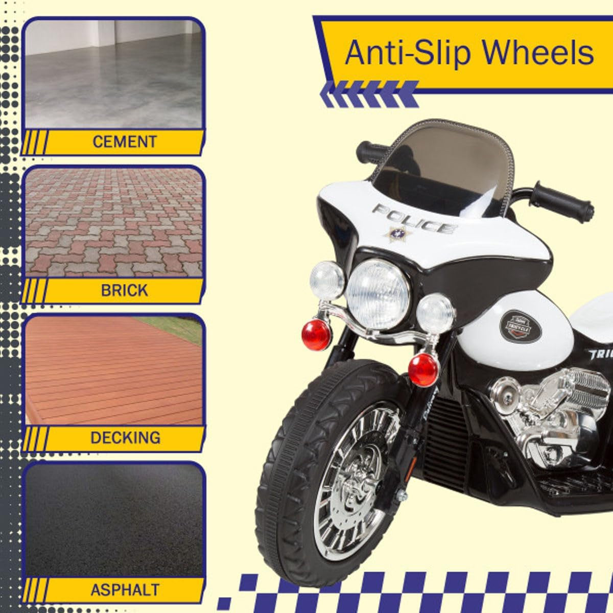 Kids Motorcycle - 3-Wheel Ride on Toy with Police Decals, Reverse, and Headlights - 6V Electric Motorcycle for Kids Ages 3 to 6 by  (Black)