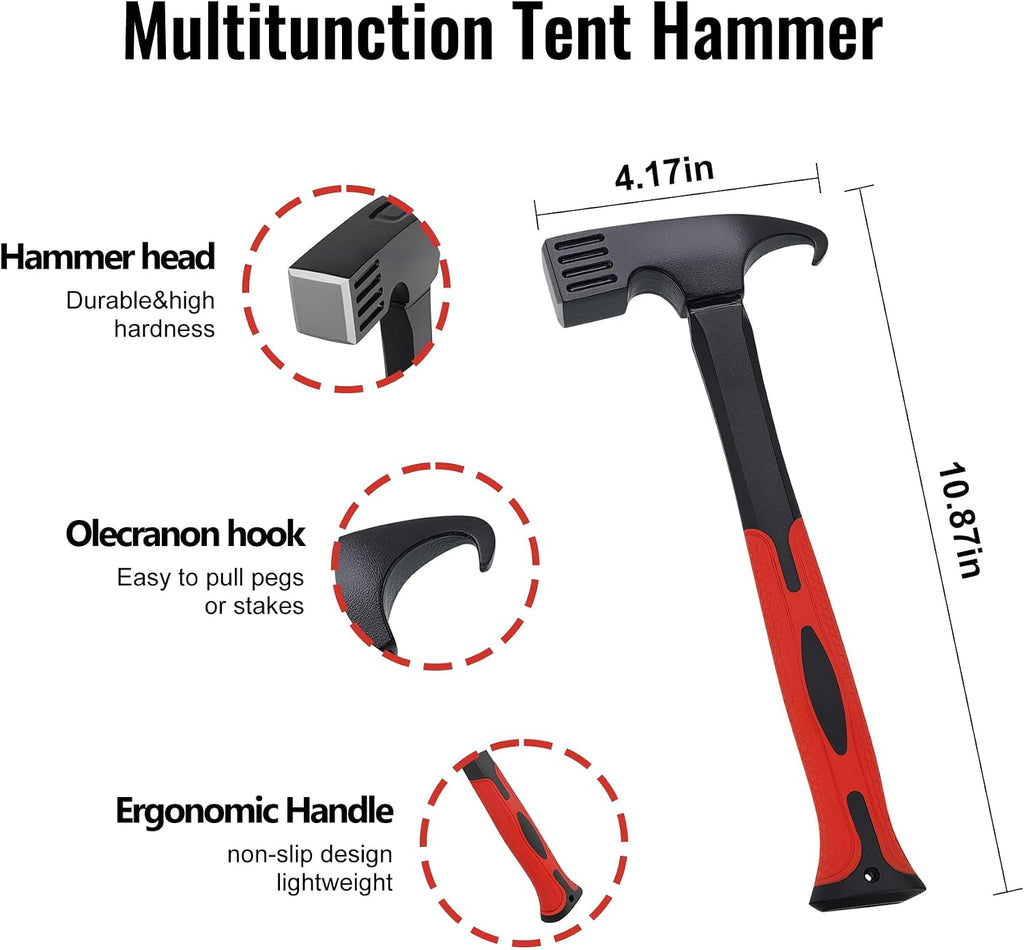12 Pack Tent Stakes Heavy Duty Tent Stakes with Camping Hammers | Tent Accessories Carbon Steel Construction for Outdoor Camping, Hiking, Lawn Construction, Survival