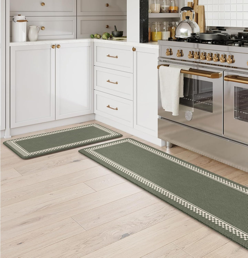 Kitchen Floor Mats Cushioned anti Fatigue,Waterproof Kitchen Mats for Floor 2 Piece,Memory Foam Kitchen Mat,Comfort Kitchen Sink Rug for Bathroom Laundry Office,Green