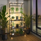 Plant Stands Outdoor with Hooks, Metal Tall Plant Shelves Indoor for Hanging Planter, Black