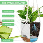 8'' Self Watering Hanging Planters with 2 Kinds of Plant Hangers,2 Pack | Hanging Planters for Indoor Outdoor Plants, Drainage Holes, Removable Tray, Hanging Basket for Home Garden