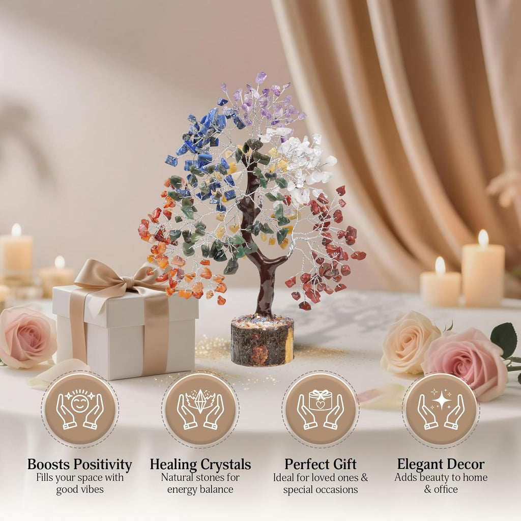 7 Chakra Tree of Life - Birthday Gifts for Women | Gem Tree | Meditation Room Decor Crystal Tree | Spiritual Room Decor | Birthday Gift for Women | 10 Inch 300 Beads