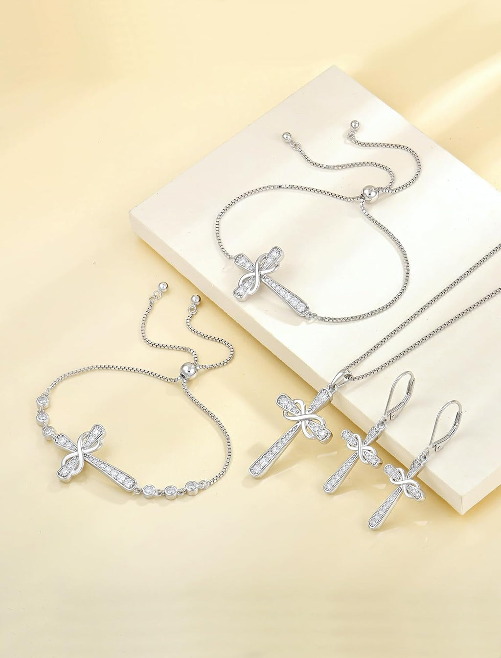 925 Sterling Silver Cross Necklace for Women Halo Infinity Pendant Cubic Zirconia Jewelry for Mom
