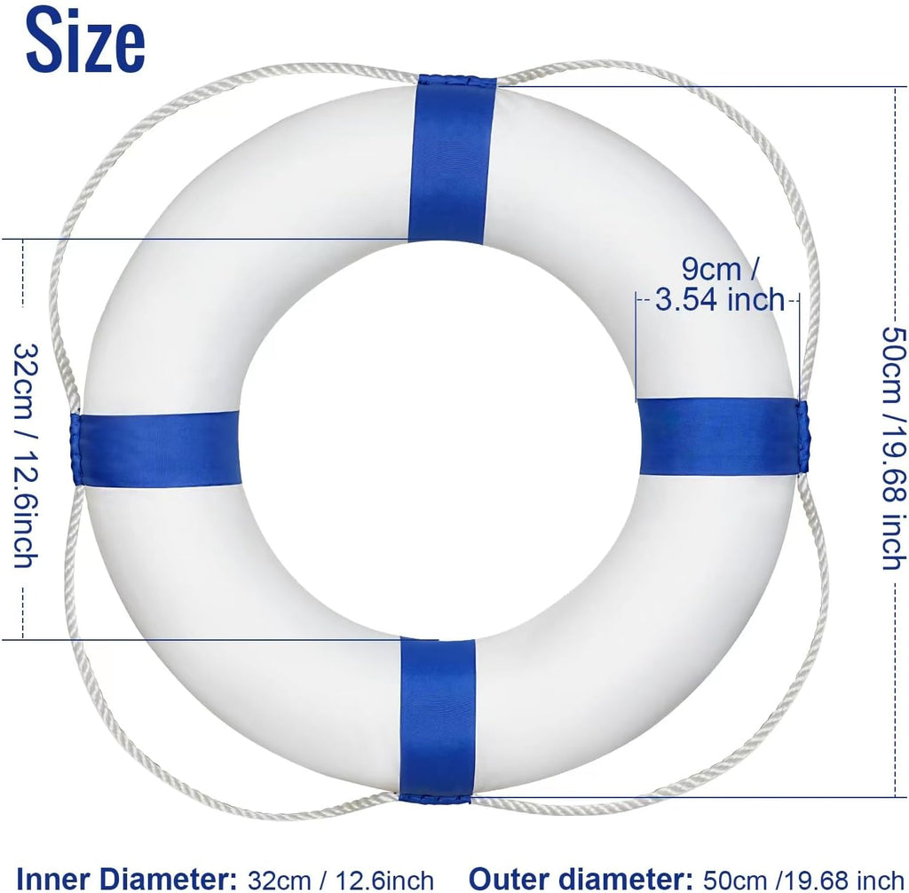 Pool Life Ring Buoy Life Preserver Ring with Lifesaving Rope Reflective Tape Yard Wall Decoration 10.6"/19.68"