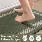 Kitchen Floor Mats Cushioned anti Fatigue,Waterproof Kitchen Mats for Floor 2 Piece,Memory Foam Kitchen Mat,Comfort Kitchen Sink Rug for Bathroom Laundry Office,Green