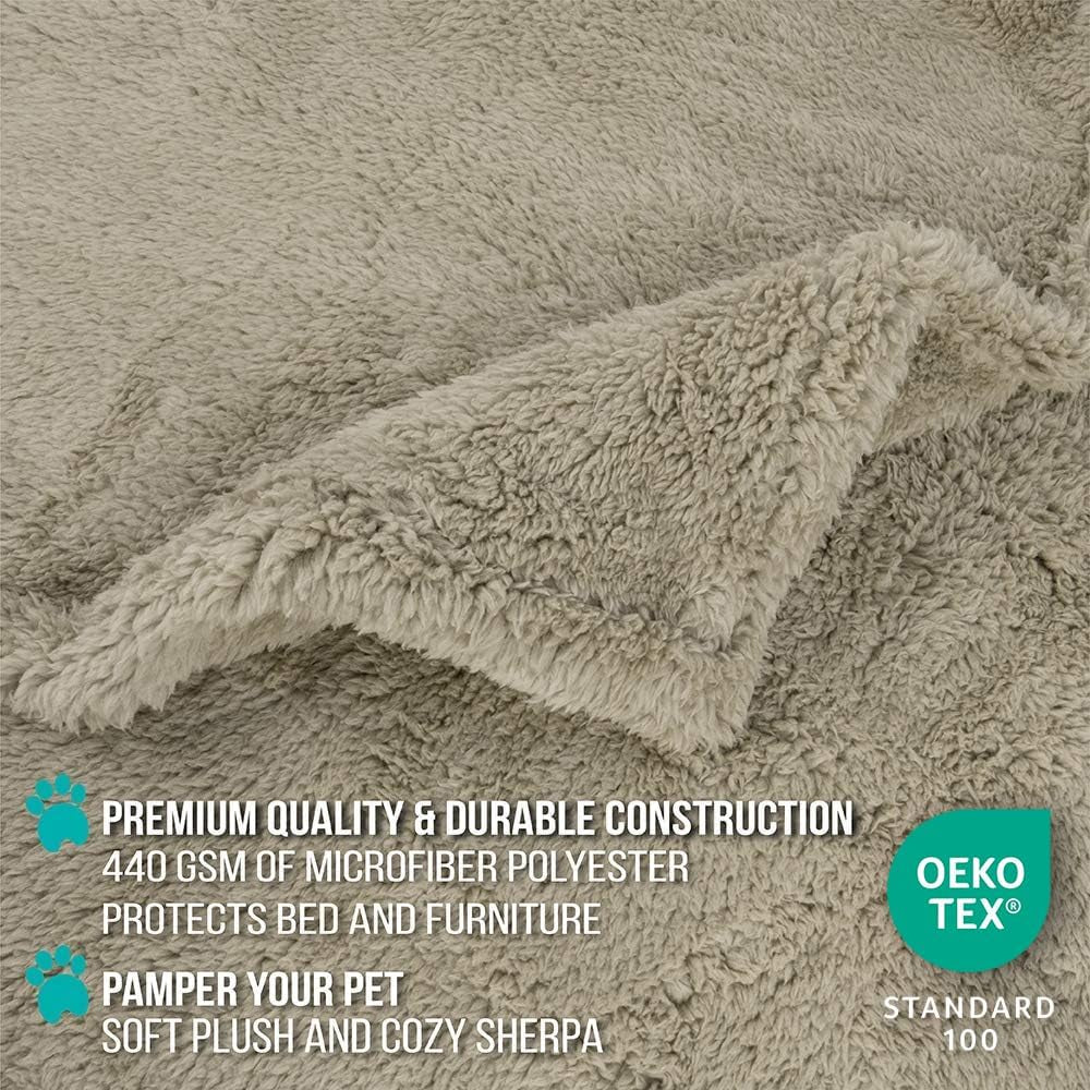 Fluffy Sherpa Waterproof Dog Blanket for Small Pet Cat, 24X32 Taupe | Soft & Warm & Washable; Leafproof Couch Sofa Protector for Small Medium Large Pet; Pee Proof Cover for Crate Kennel Car Seat