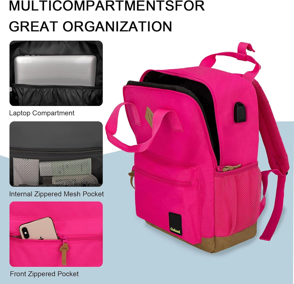 Small Carry on Travel Backpack with USB Charging Port, Lightweight Water Resistant Mini Carry-On Backpack for Men Women, Compact Personal Everyday Backpack,Rose