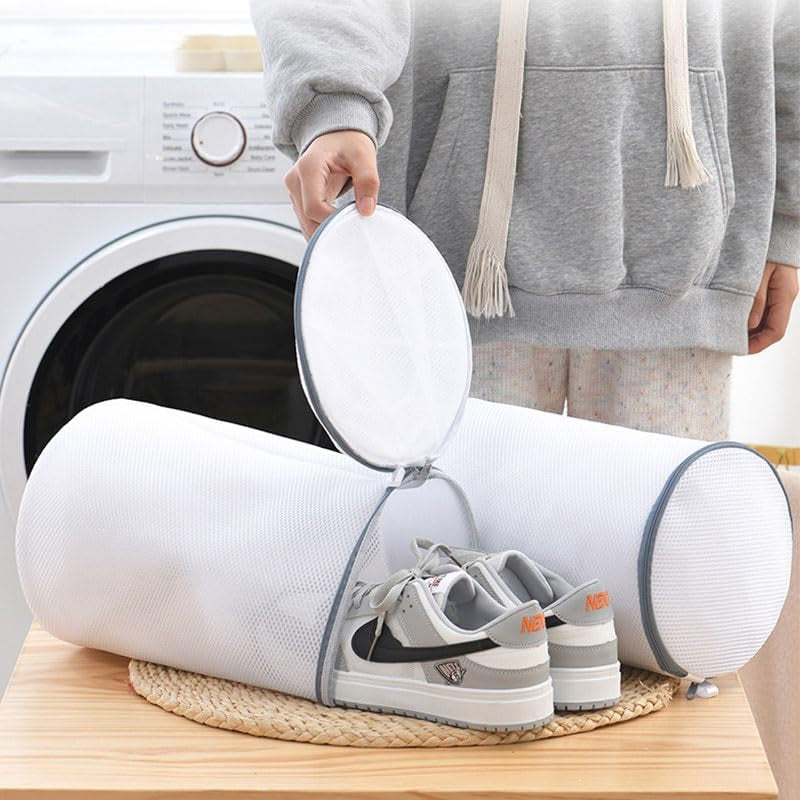 Shoes Wash Bags, Laundry Shoe Mesh Bag with Zipper for Washing and Drying Machine, Reusable and Durable Reinforced Shoe Cleaning Bag, Shoe Cleaning Laundry Bag for Gym Shoes, Sneaker, Slipper-White