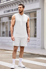 Men'S Workout Hooded Tank Tops Sleeveless Gym Shirt Sweat Shorts Hoodie Set 2 Piece Outfits Jogging Suits