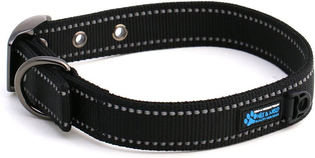 MAX Reflective Metal Buckle Dog Collar - We Donate a Collar to a Dog Rescue for Every Collar Sold (Large, Black)
