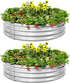 Galvanized Raised Garden Bed 2Pcs, Planter Raised Garden Beds Outdoor, round Clearance Raised Garden Beds for Gardening Vegetables 4X4X1Ft……