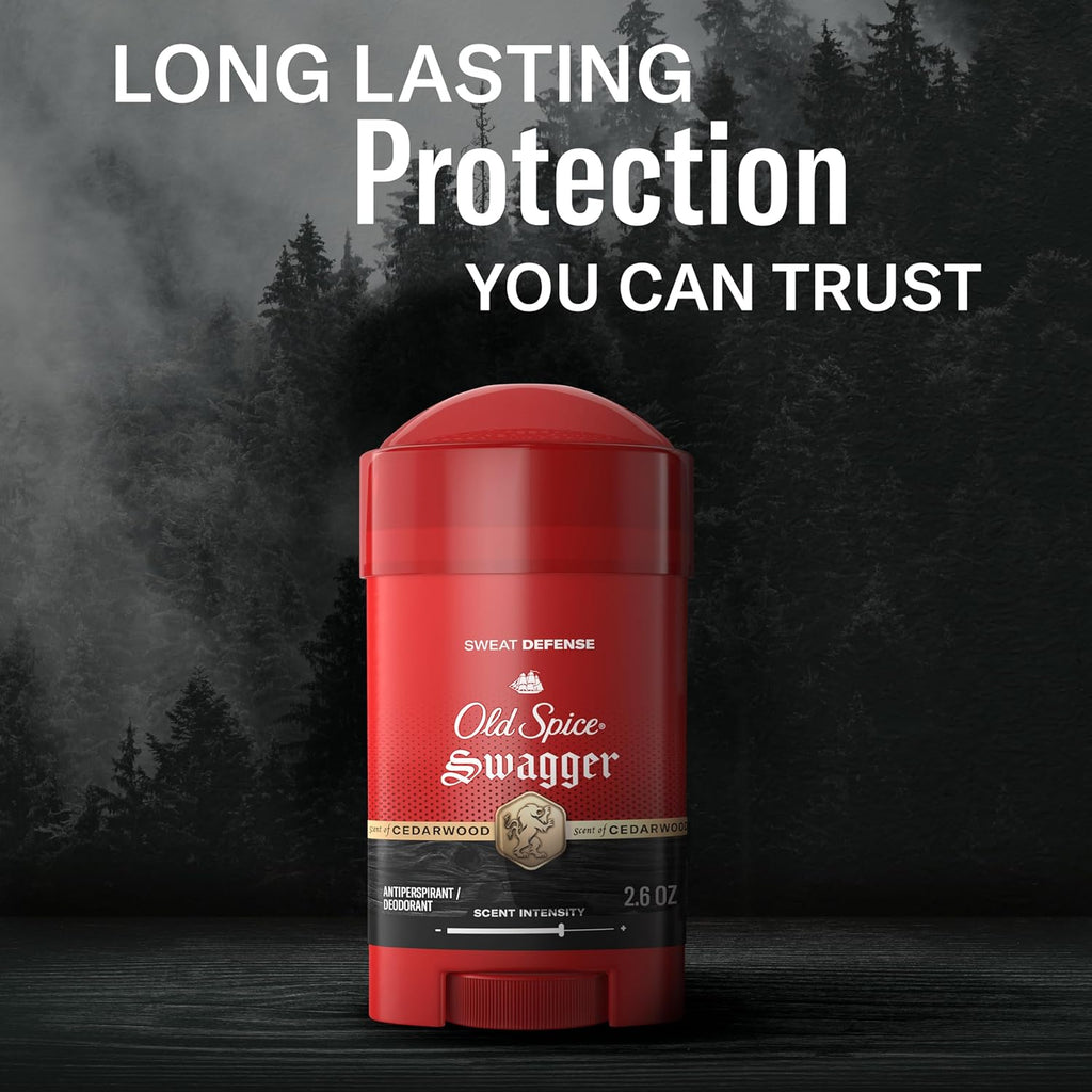 Sweat Defense Antiperspirant & Deodorant for Men, 24/7 Ultimate Sweat Protection, Long Lasting Scent, Soft Solid, Swagger with Cedarwood Scent, 2.6 Oz