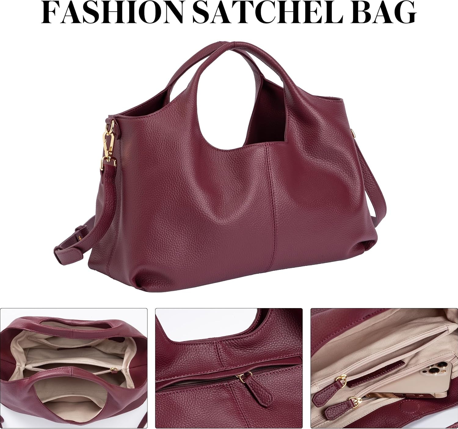 Crossbody Handbags Cow Leather Satchel Handbags for Women Top-Handle Shoulder Tote Purses