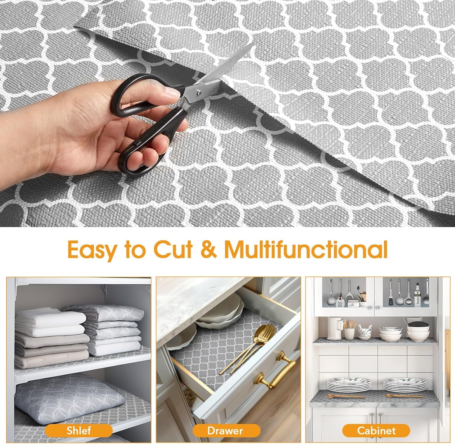 Shelf and Drawer Liner for Kitchen Cabinet Non-Adhesive Non Slip | Thickened Shelf Paper Waterproof Shelves Protector Pantry Liner Cover for Dresser Cupboard Bathroom Gray 23IN X 30FT