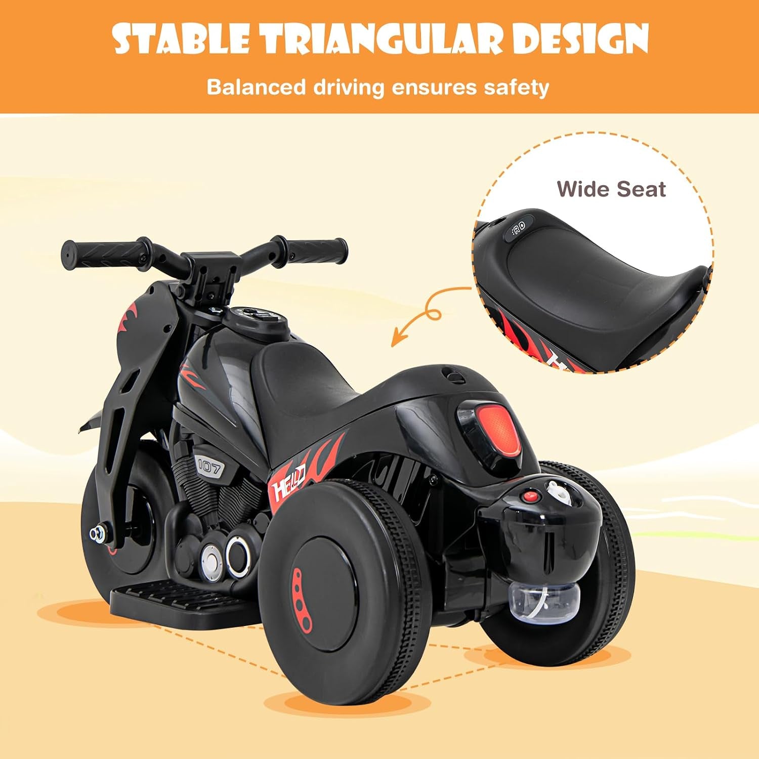 Kids Motorcycle, 6V Electric Ride on Car with Automatic Bubble Function, Foot Pedal, Headlight, Music, 3 Anti-Skip Wheels Vehicle for Children, Toddler Ages 3+
