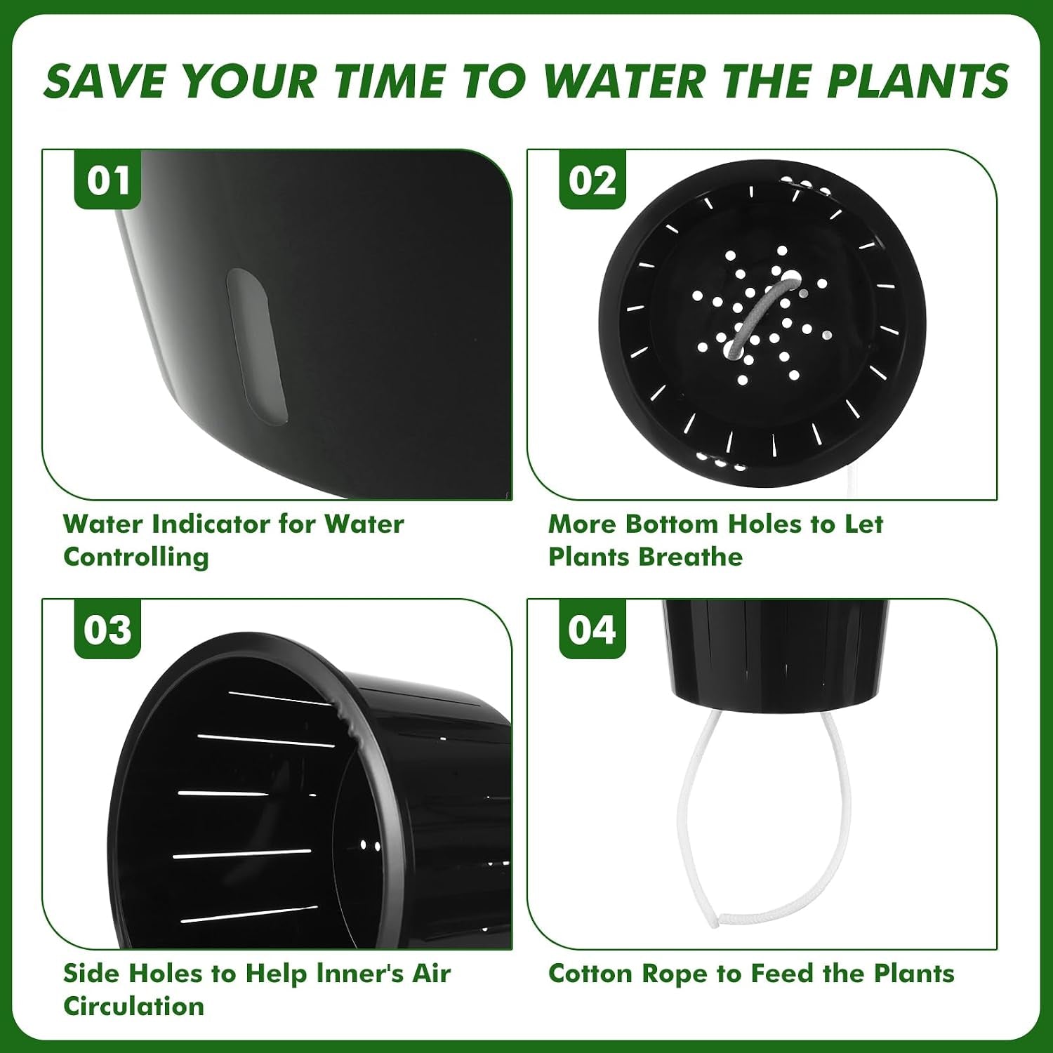 5 Inch Self Watering Pots for Indoor Plants, 6 Packs African Violet Pots with Indicator, Black Wick Pot with Drainage Holes, Self Watering Planters for Orchid, Devil'S Ivy, Grey