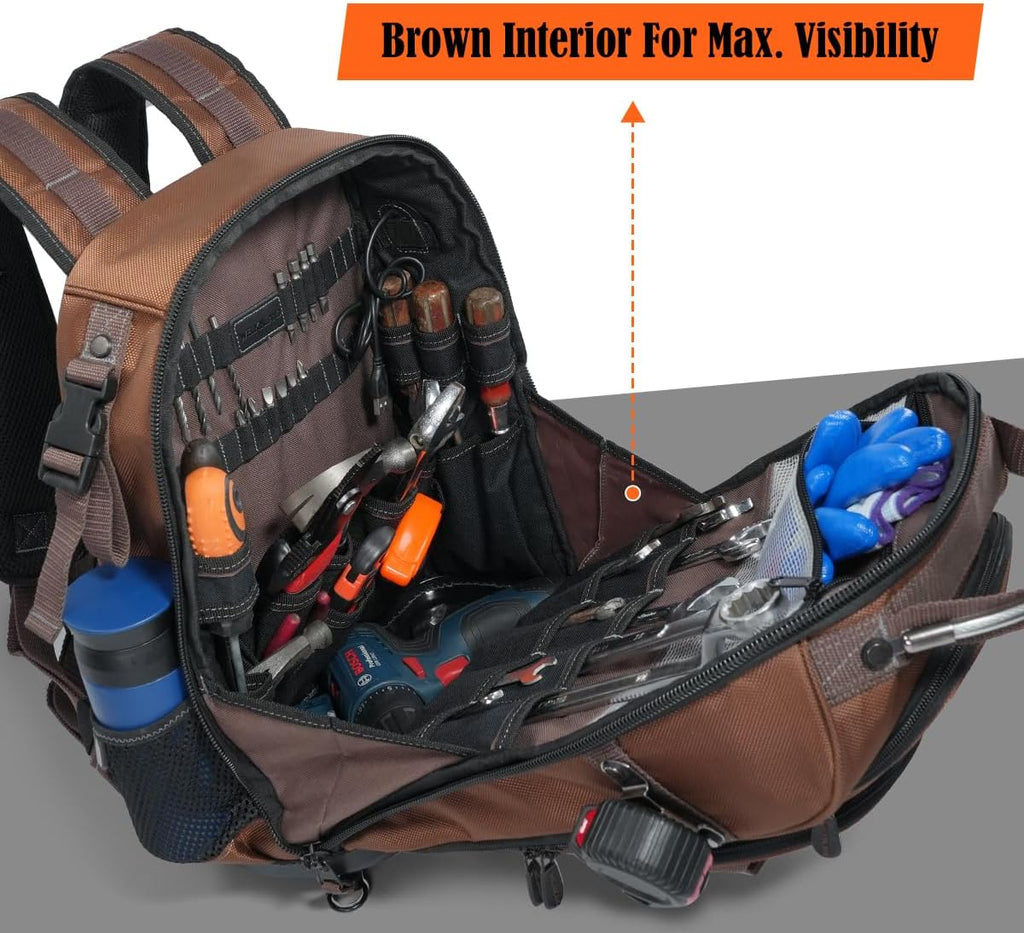 -70Pockets HVAC Backpack, Hard-Bottom Tool Backpack Electrician | Heavy Duty Backpacks for Tools, Back Pack Tool Bags for Men, Waterproof Tool Backpack Hard Bottom, Field Backpack Toolbag