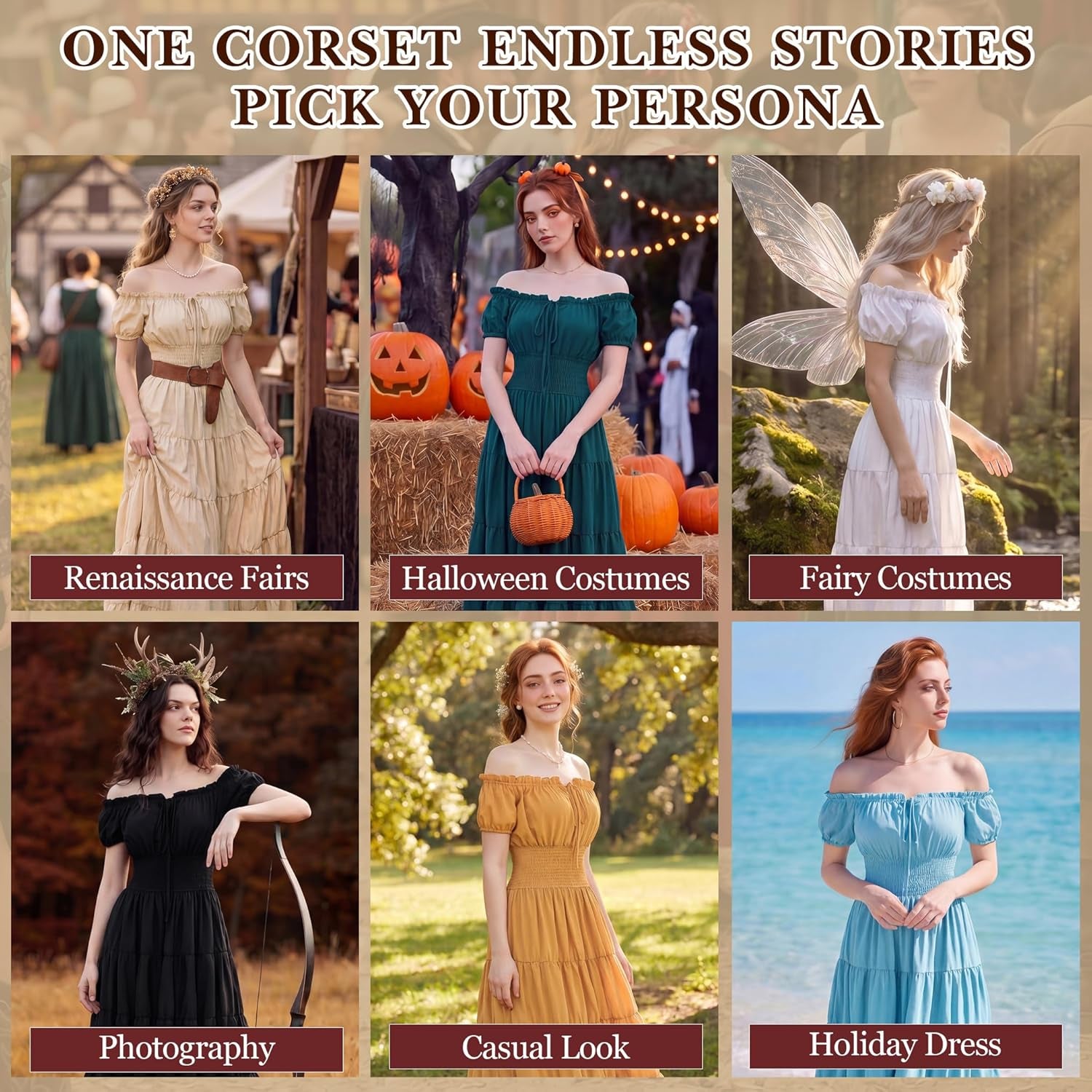 Renaissance Costume Women Dress: Medieval Costumes for Women Renaissance Dresses - Peasant Cottagecore Theme Party