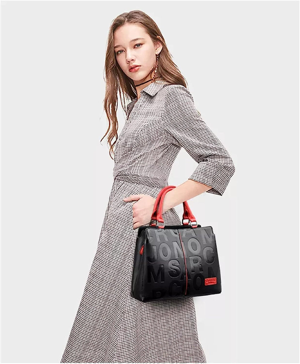 Fashion Leather Black with Red Handbags Medium for Women Luxury Shoulder Bag Tote Top-Handle Satchel Purses for Ladies