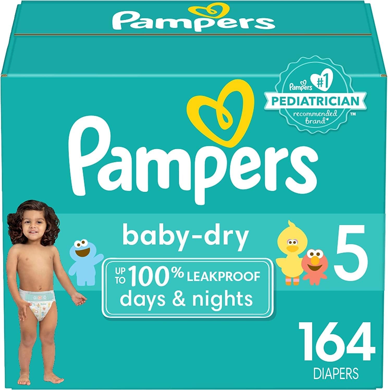 Baby Dry Diapers - Size 5, One Month Supply (164 Count), Absorbent Disposable Diapers