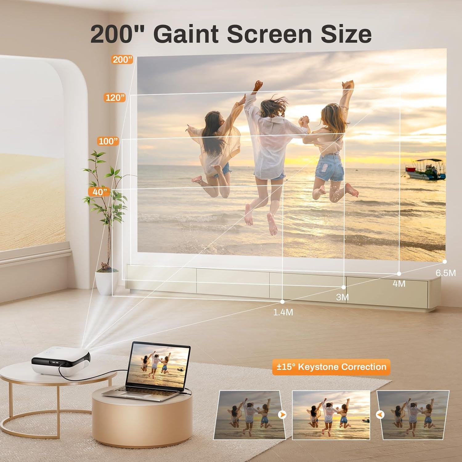 Projector, Native 1080P Bluetooth Projector with 100" Screen, Portable Outdoor Movie Projector, Mini Projector for Home Bedroom, Compatible with Smartphone,Hdmi,Usb,Av,Fire Stick,Ps5