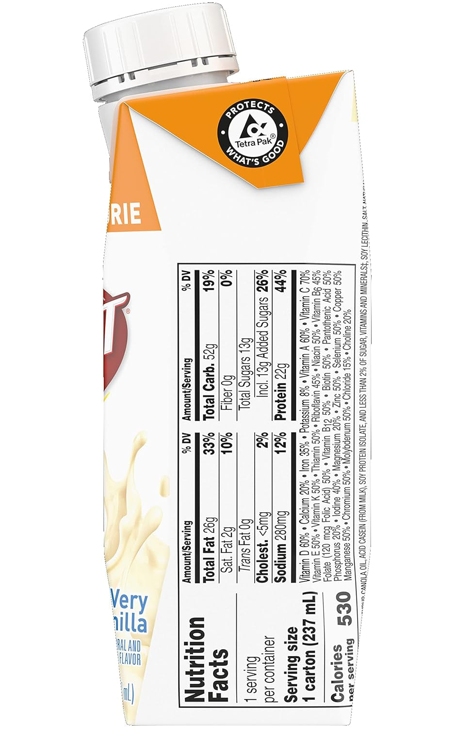 Very High Calorie Nutritional Drink Very Vanilla, Made with Natural Vanilla Flavor & No Artificial Flavors, Colors & Sweeteners, 8 FL OZ (Pack of 3)