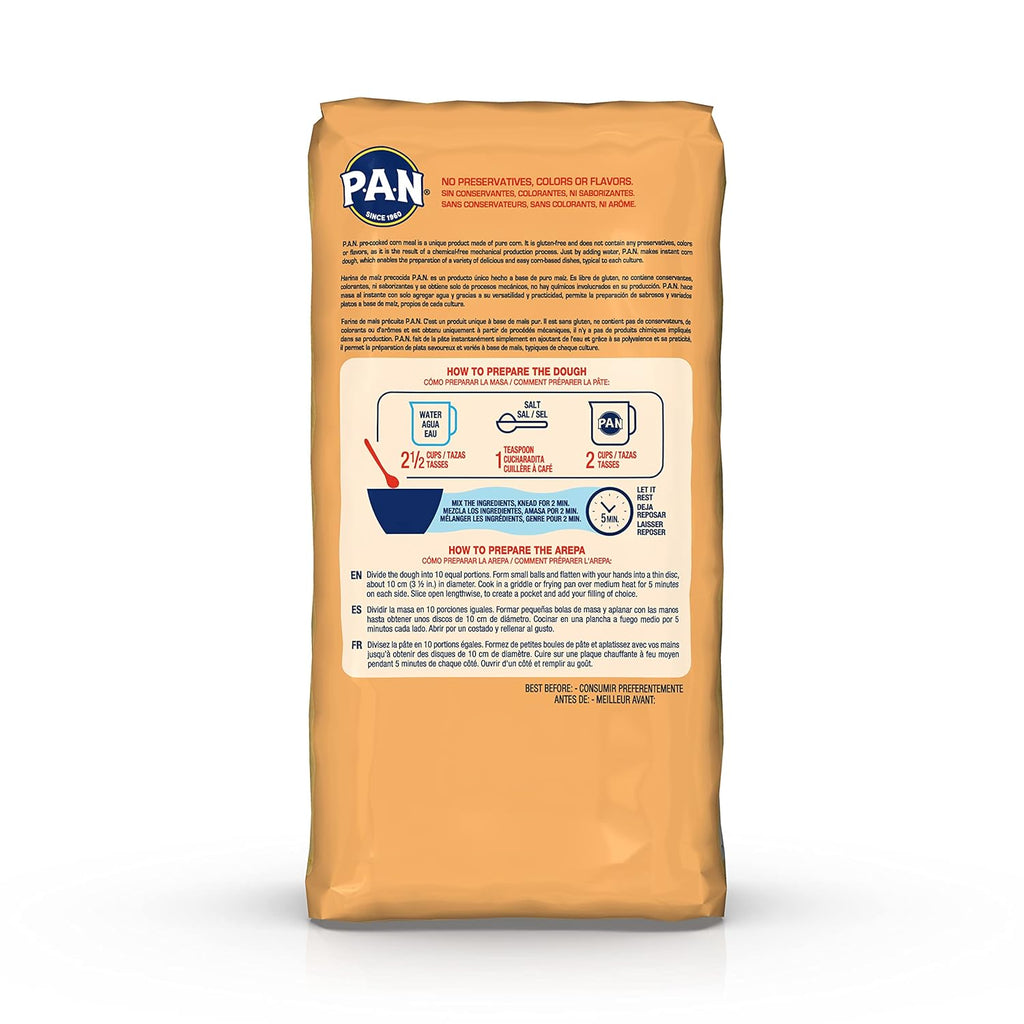 Yellow Corn Meal – Pre-Cooked Gluten Free and Kosher Flour for Arepas (2.2 Lb/Pack of 4)