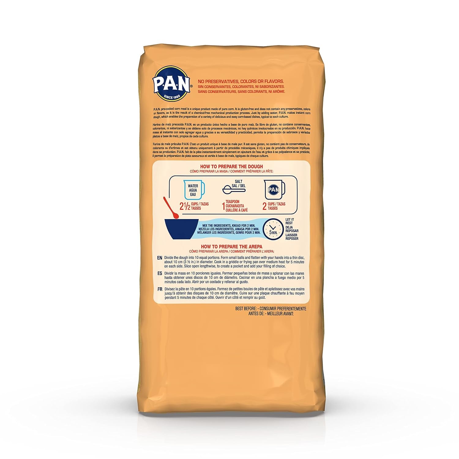 Yellow Corn Meal – Pre-Cooked Gluten Free and Kosher Flour for Arepas (2.2 Lb/Pack of 4)