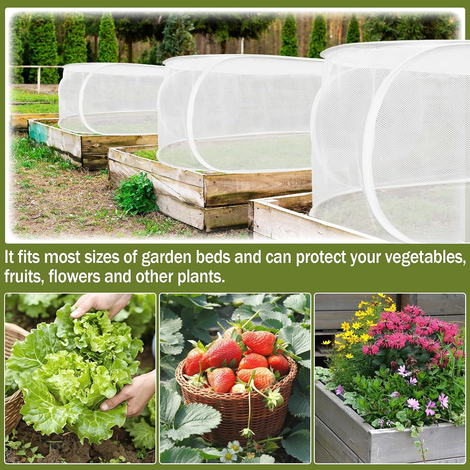 2PCS 47" X 21" X 17" Garden Netting for Raised Beds, Foldable Raised Garden Bed Cover with Ground Nail, Raised Bed Cover Fit 4 X 2Ft Garden Beds, Insect Bird Control, Plant Protection