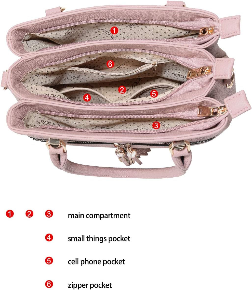Women Purses and Handbags, PU Leather Top Handle Satchel Bag | Removable Long Strap, 3 Zippered Compartments, Crossbody Purse for Ladies, ,Tassel Pendant