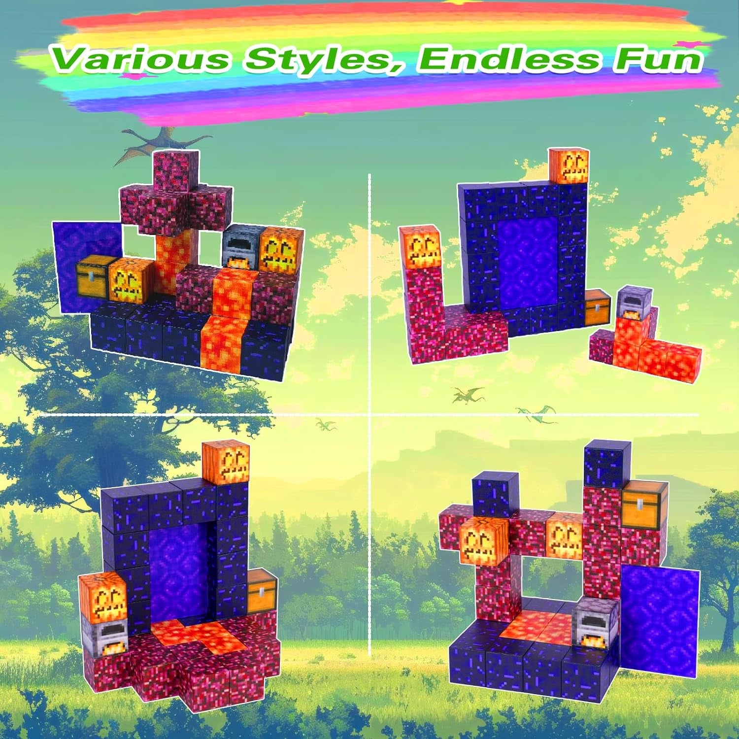 Kuabuqu Magnetic Blocks(32Pcs) Build Mine World, Magnet World Building Set Creative & Thinking Gifts for Boys Girls 3-10 on Birthday, Halloween & Christmas Day