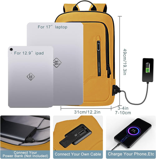 Backpack for Men Business Slim Laptop Bag | anti Theft Travel Backpacks 17.3 Inch Laptop Water Resistant Computer Bag for Work Office College, Yellow