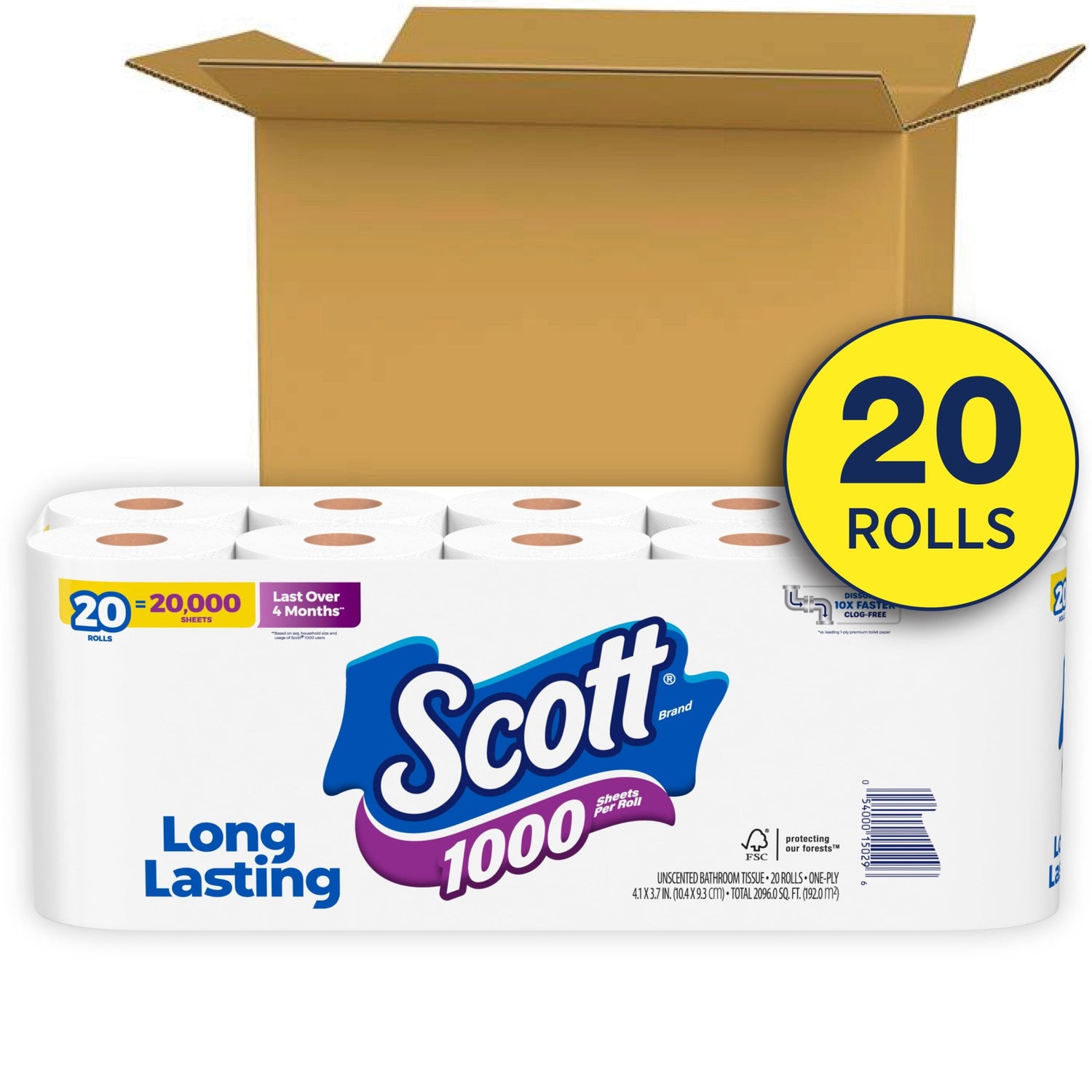 1000 Toilet Paper, 20 Rolls, 1,000 Sheets per Roll