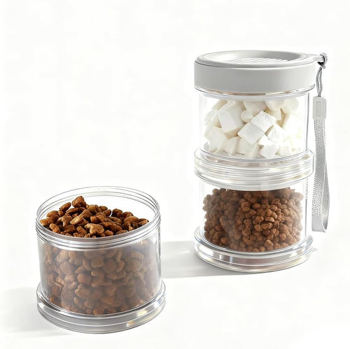 2025 Upgraded Airtight Dog Treat Container, Leak-Proof Stackable Pet Food Jar 2/3/4 Layers, Portable with Lanyard for Outdoor, Travel, Training & Home, Food-Grade PP (White)
